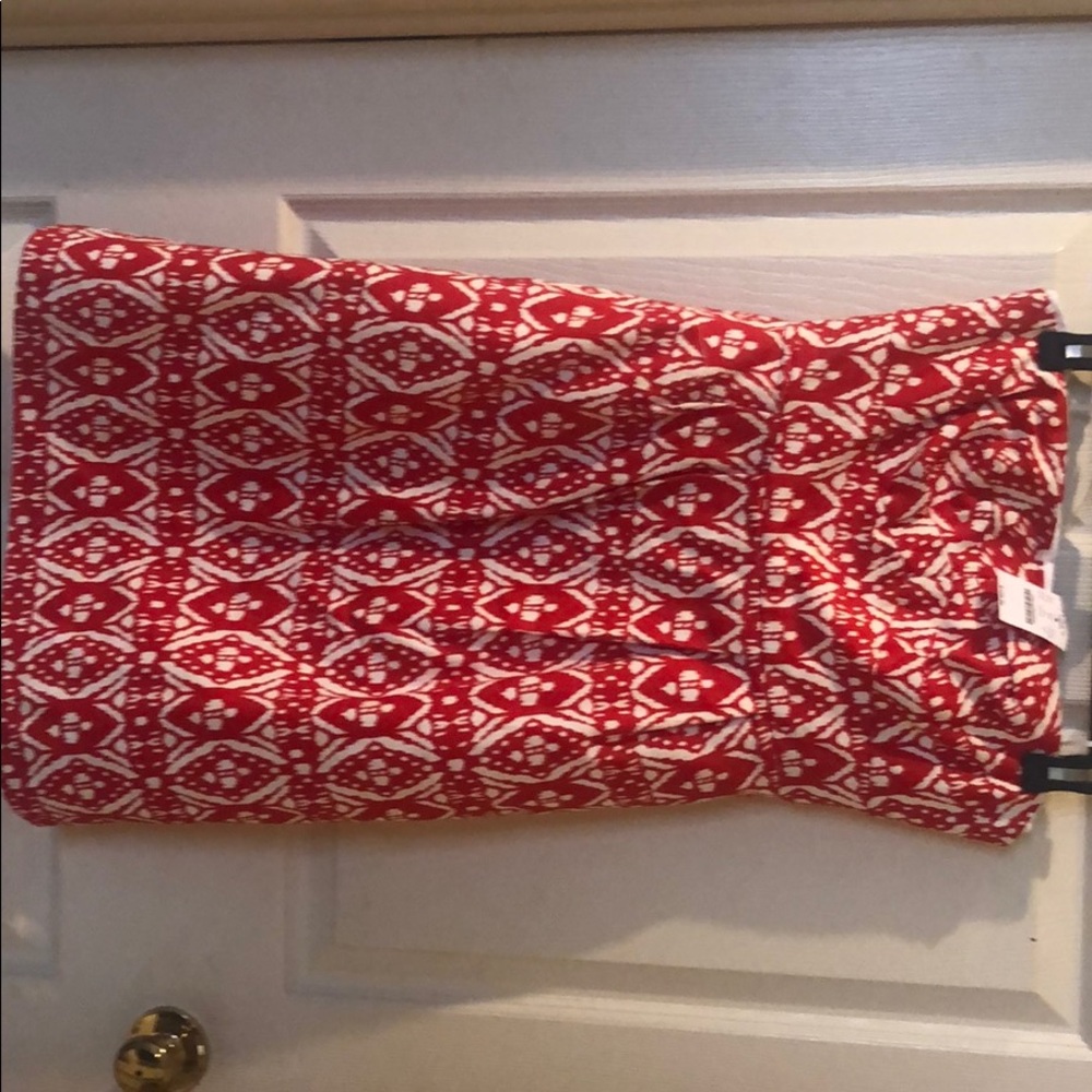 Strapless red and white J.Crew dress